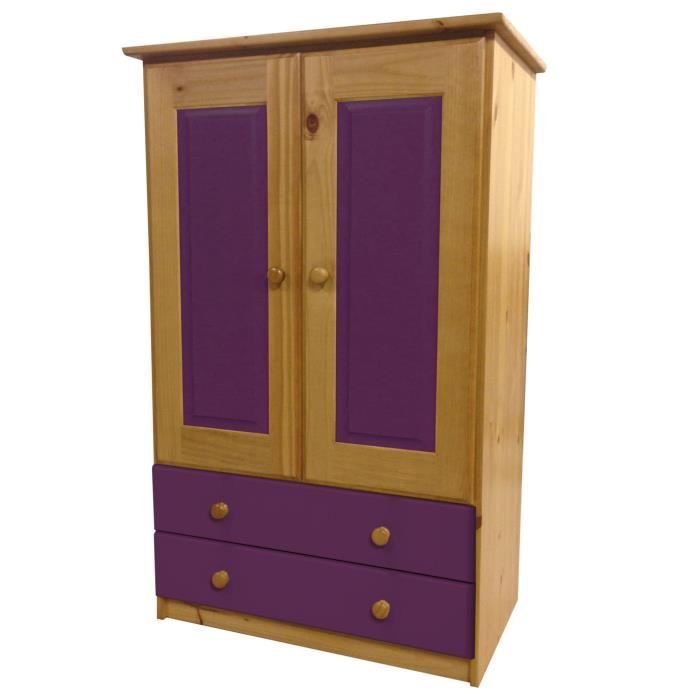 Armoire Pin Massif Ortiz Avec Tiroirs Et Penderie Antique Et Lilas