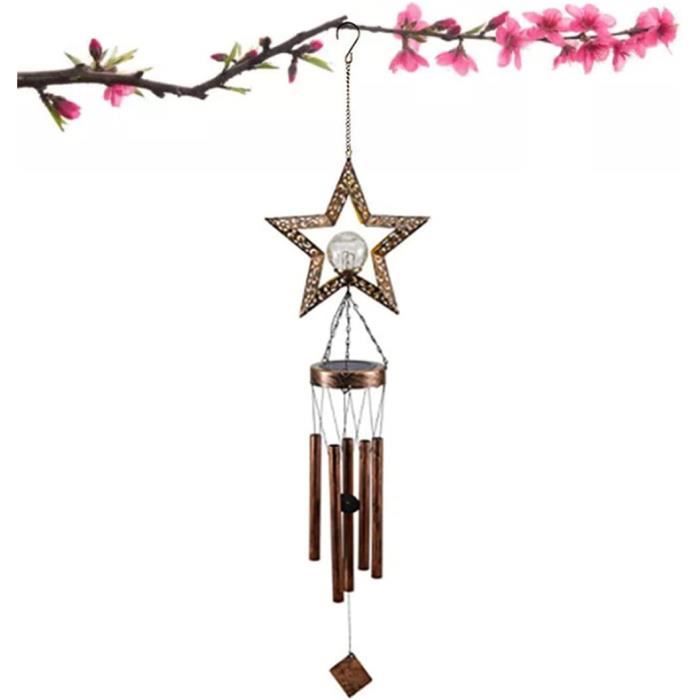 Carillon De Vent à Cheval Métal - 35 Pouces - 4 Tubes + Cloches Bronze - Déco Extérieur