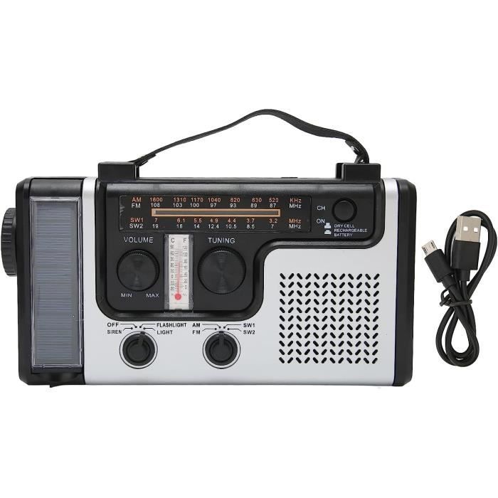 Radio Solaire Manivelle AM/FM D'Urgence – Lampe LED, Chargeur USB 2000mAh, Étanche IPX3 Pour Camping & Maison