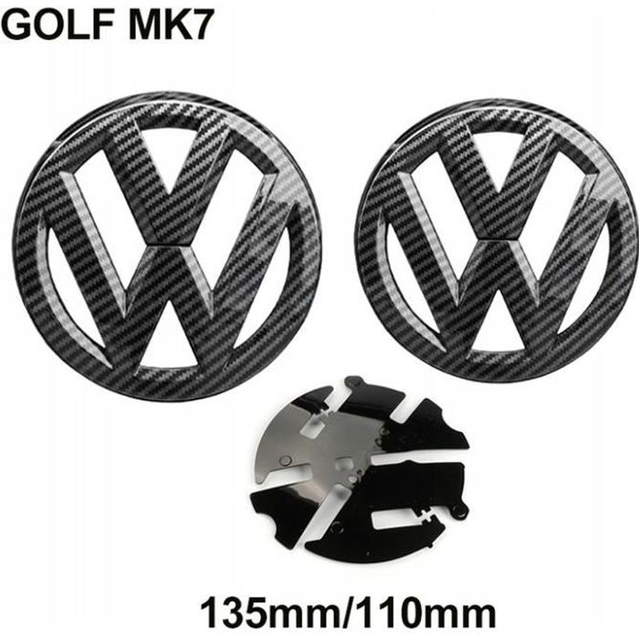 Lot de 2pcs Insigne logo emblème avant 135mm -arrière 110mm Fibre Carbone Noir pour Volkswagen VW GOLF 7 MK7