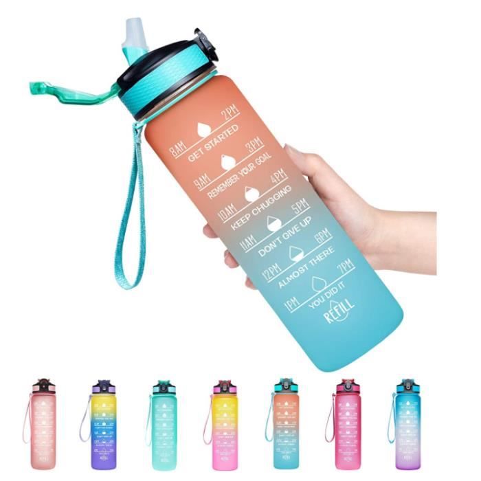 Gourde Seekua 2L En Verre Avec Marqueur De Motivation - Bouteille Sport Sans BPA Avec Paille | Idéale Fitness, Bureau, Randonnée