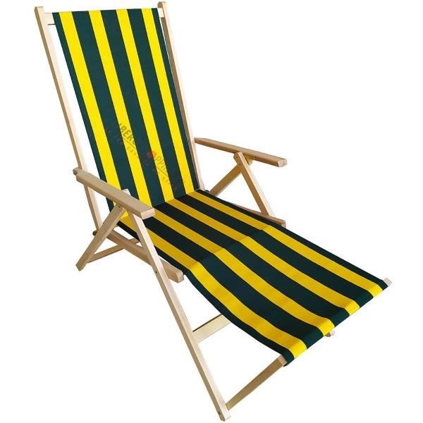Chaise de plage pliante en bois avec repose-pieds en toile à motifs VERT Chaise de plage pliante en bois avec repose-pieds en toile à motifs VERT
