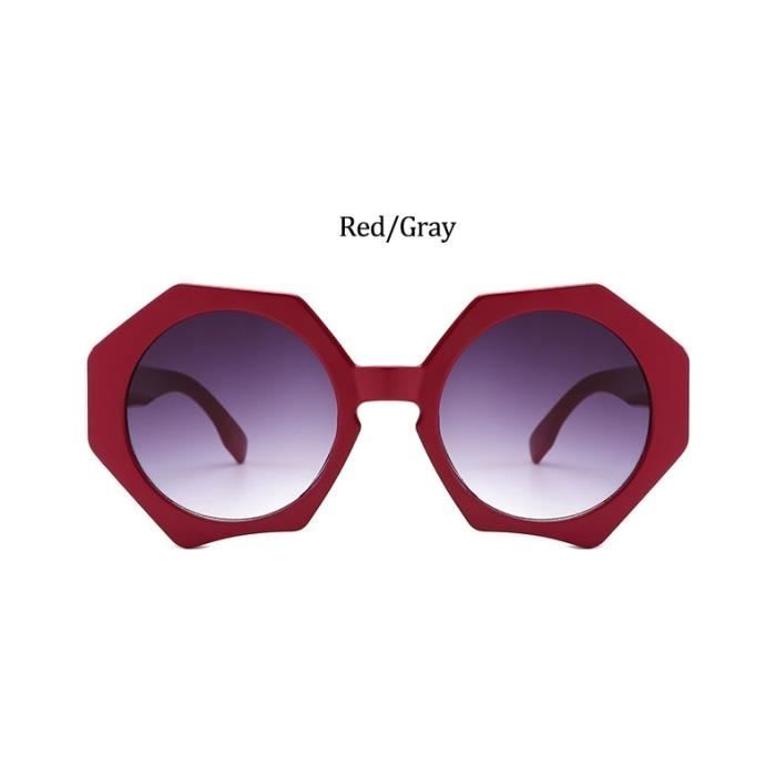 Lunettes de Soleil,Surdimensionné polygone dégradé lentille lunettes de soleil femmes marque Designe mode nuances - Type Red Gray