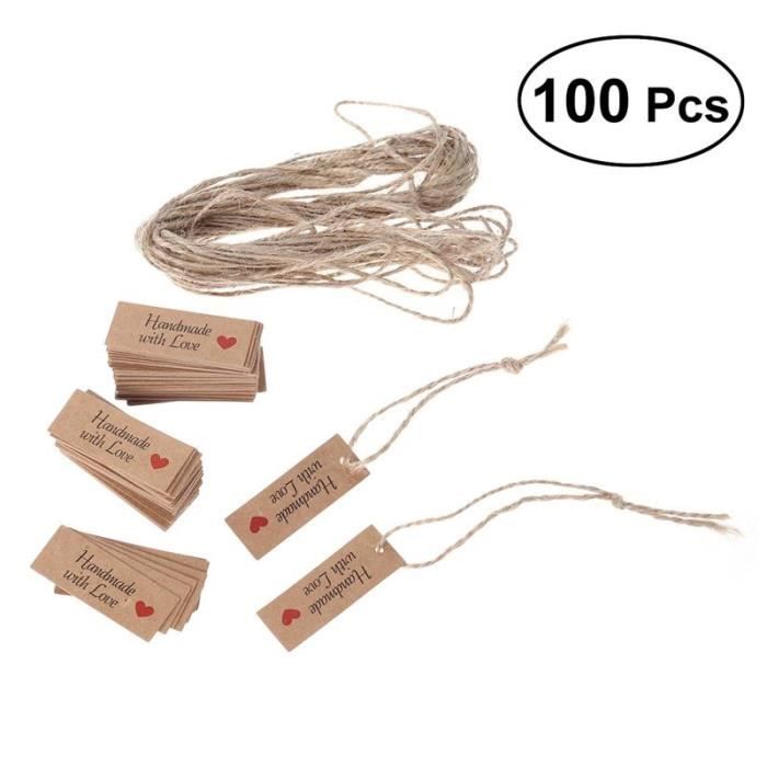 Lot 200 Étiquettes Cadeaux Kraft Marron Merci Avec Ficelle - Étiquettes Mariage Suspendues Personnalisables