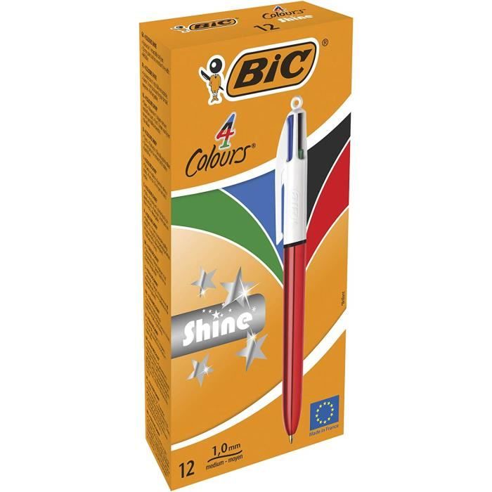 BIC 4 Couleurs Shine Stylos-Bille Rétractables Pointe Moyenne (1, 0 mm ...
