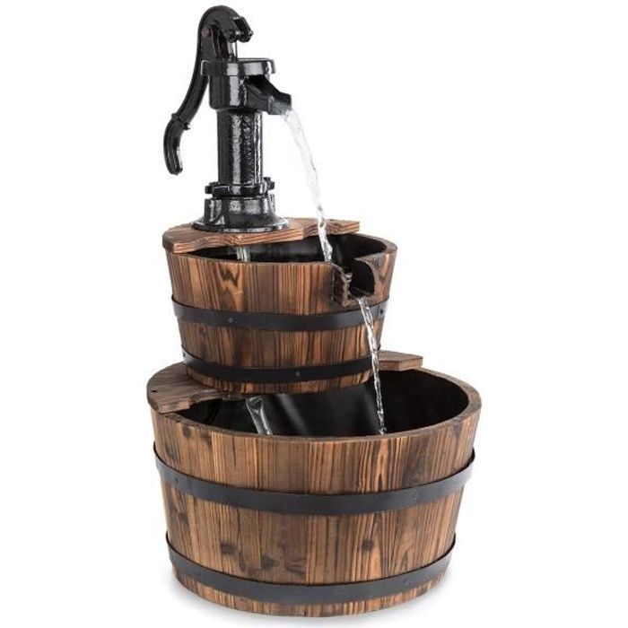 Fontaine Décorative En Cascade Avec Circuit Deau Fermé Et Pompe 12 W Pour Le Jardin Ou La Terrasse Deux Niveaux De Fûts En Bois Re