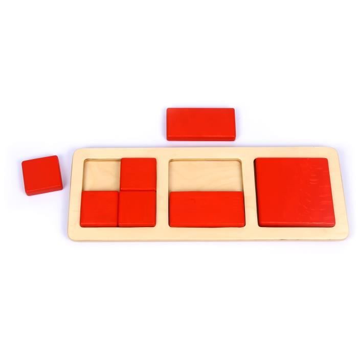Jeu d'encastrement BSM - Les carrés et rectangles système Montessori - Rouge et beige - A partir de 12 mois