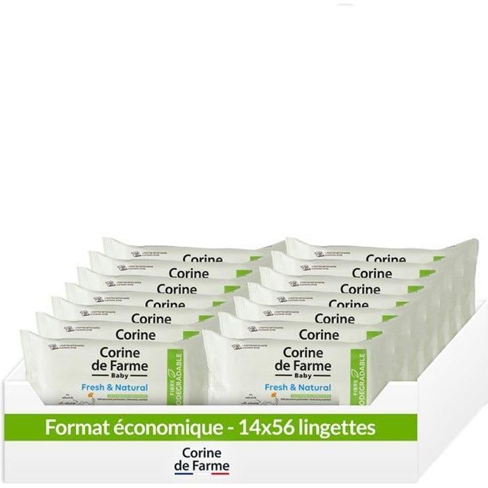 Éco Pack de 14 x Lingettes changes Fresh & Natural fibres biodégradables