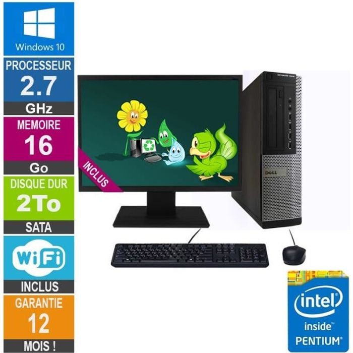 PC Dell Optiplex 7010 DT G630 2.70GHz 16Go/2To Wifi W10 + Ecran 20