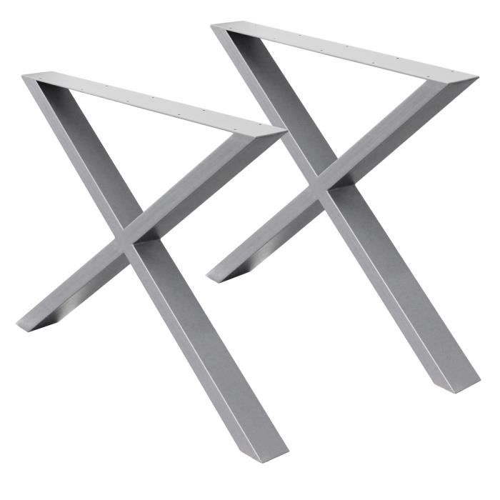 ecd germany set 2 pieds de table - 60 x 72 cm - x-design - gris - acier revêtement en poudre - pied de meuble banc - support profil