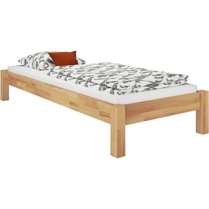 lit simple en hêtre massif naturel 80x200 avec sommier à lattes en bois - erst-holz - style futon
