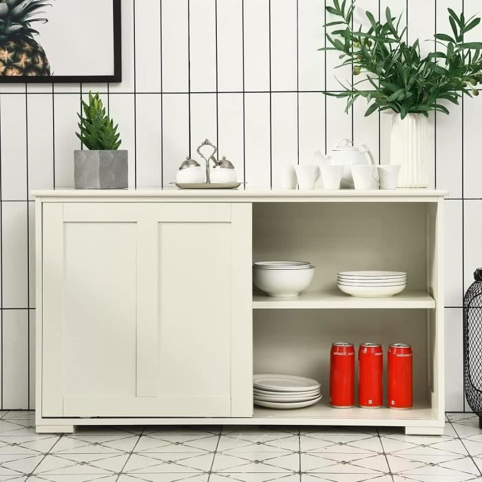 GIANTEX Buffet de Cuisine avec 2 Portes Coulissantes- Étagère Réglable- Vaisselier/Meuble Bas de Rangement- 1065x 33x 60 cm- Blanc