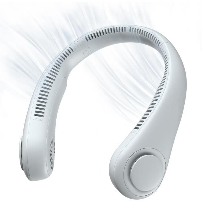Ventilateur de Cou Mains Libres Sans Pale Ventilateur Personnel Portable Fonctionnant 1800 mAh 3 Vitesses Ventilateur USB Blanc - Guiguoguo