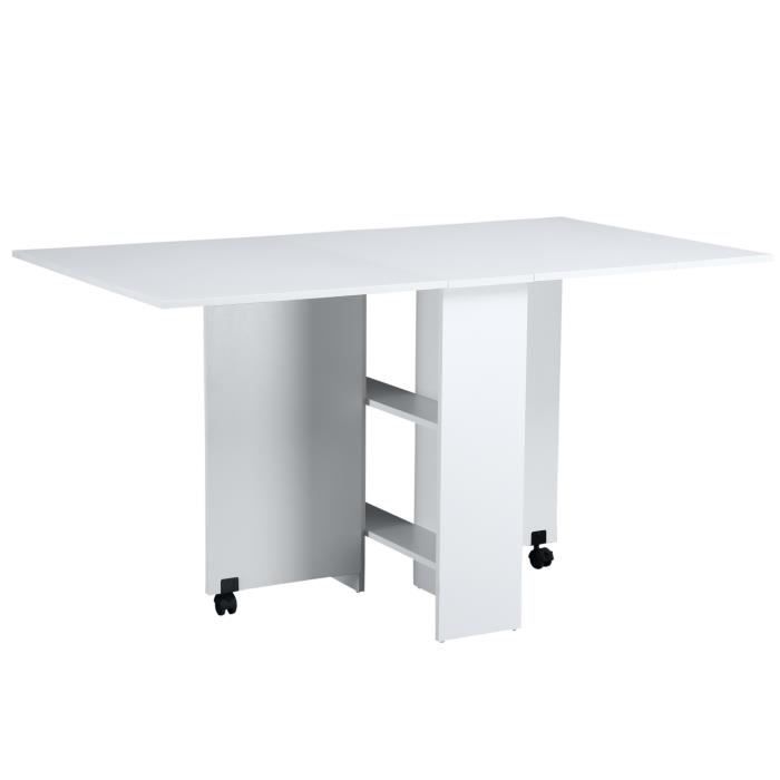 table de cuisine salle a manger pliable amovible homcom - blanc - rectangulaire - 140 cm x 80 cm x 75 cm