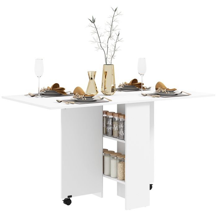 table de cuisine salle a manger pliable amovible homcom - blanc - rectangulaire - 140 cm x 80 cm x 75 cm