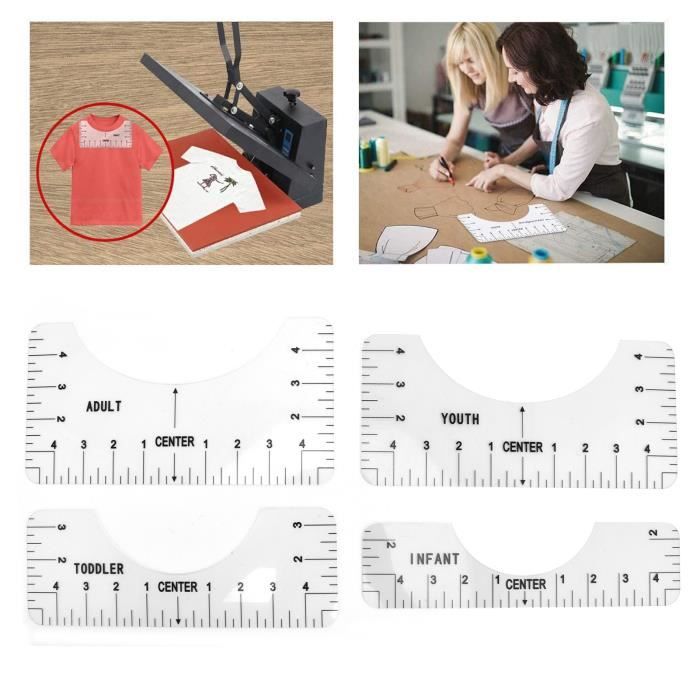 4 Pièces Outils D'Alignement T-Shirt – Règles De Centrage Sublimation & Vinyle – Guide Précis Pour DIY Personnalisé