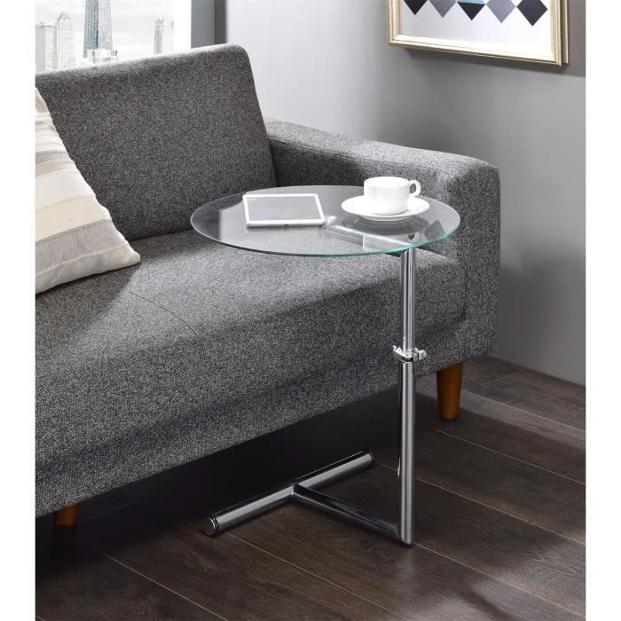 table d'appoint - idimex - leonie - pied réglable - plateau en verre trempé - design élégant