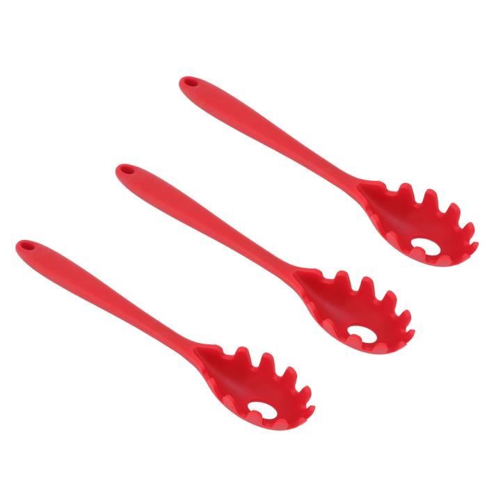 Cuillère à Pâtes En Silicone Rose 20,5x4,5cm - Bord Denté Pour Spaghettis | Ustensile De Cuisine Pratique