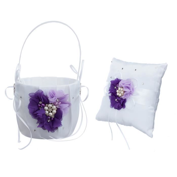 Coussin Porte-Alliances Mariage Blanc - 20x20cm - Cœur Camélia - Pour Cérémonie Romantique