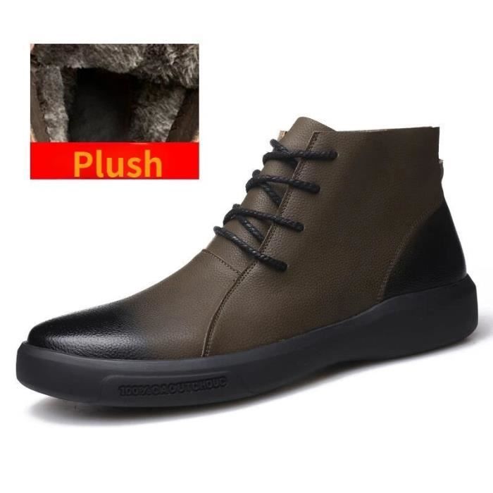 Bottes D'hiver Pour Homme En Cuir Fourrure Chaude Occidentale Bottes De Neige Punk Moto Bottines Hommes Militaire Hiver Décontracté Chaussures
