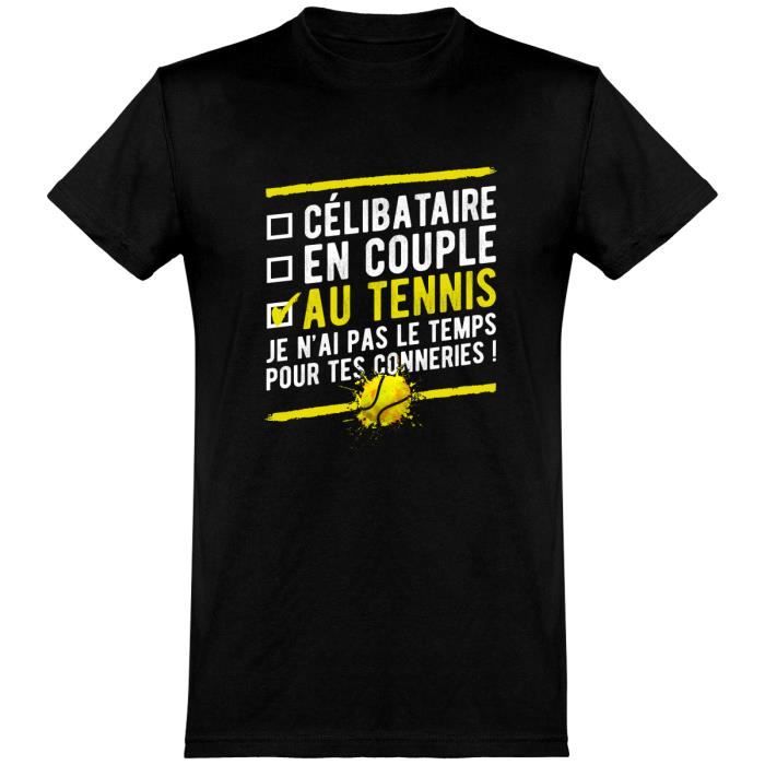 Tee shirt homme humour | Cadeau imprimé en France | 100% coton, 185gr |  célibataire au tennis - Cdiscount Sport