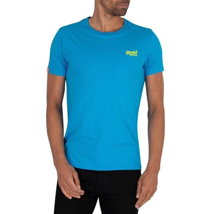 Superdry Neuf Homme Orange Étiquette Lite T-Shirt Prime Vert avec 