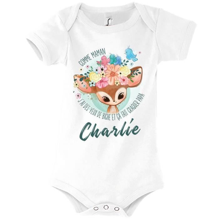 Charlie Body bebe prenom fille Comme Maman yeux de biche Vetement bebe adorable pour nou 3 6 mois Blanc Cdiscount Pret a Porter