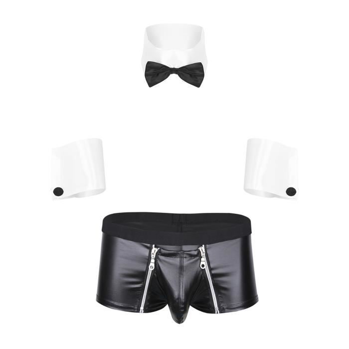 YIZYIF Homme Costume Serveur Sexy Cosplay Tenue Soubrette Erotique Vêtement Clubwear MXL Blanc