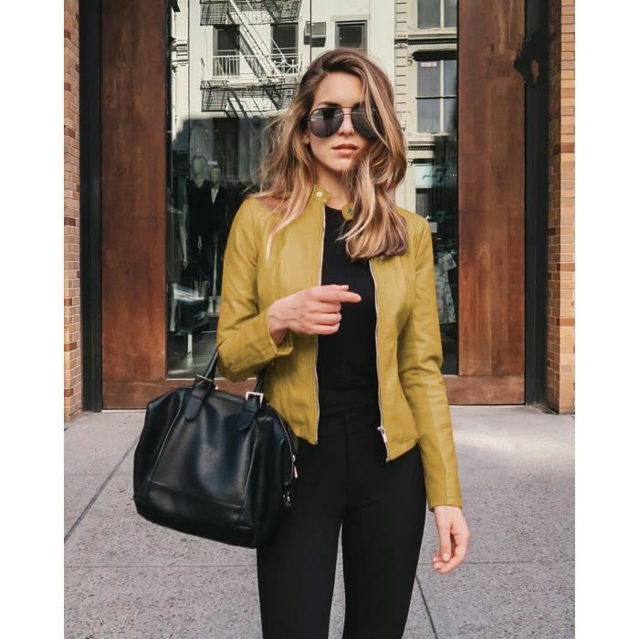 Veste cuir jaune femme clearance