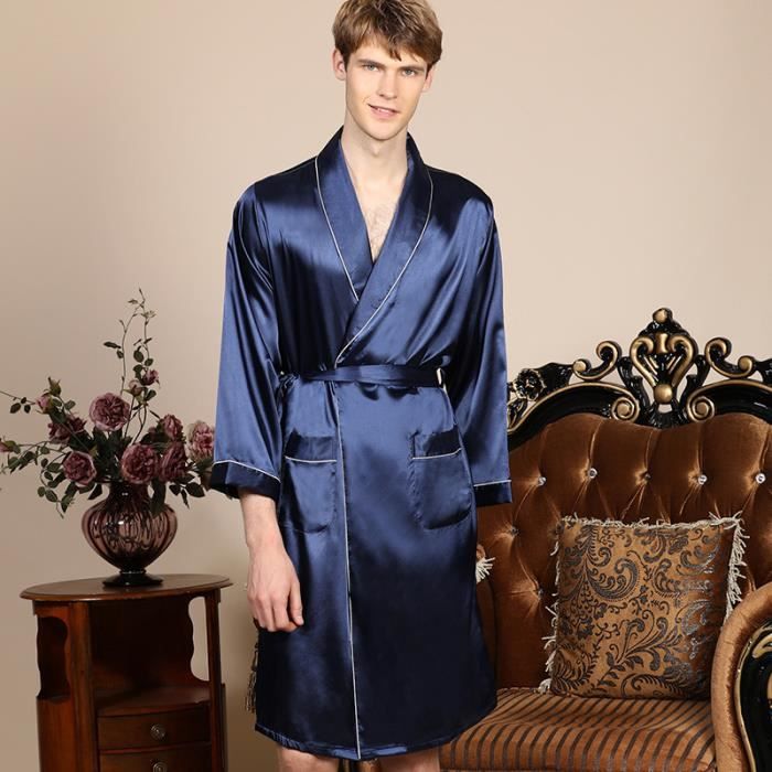 Pyjama homme 2 pieces Chemise de nuit short peignoir en satin pyjama grande taille Peignoir Dore Imprime Bleu Cdiscount Pret a Porter
