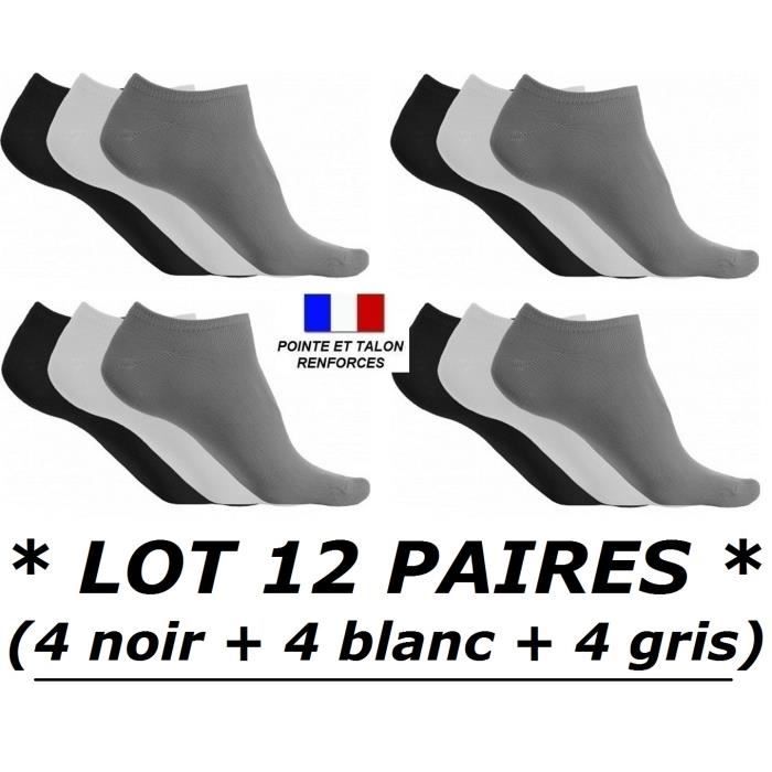 Lot de 5 à 70 paires de chaussettes tennis / sport Noir, Blanc, Gris ou  couleurs