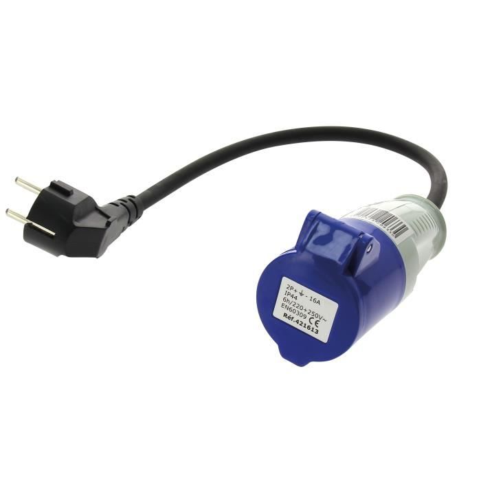 Adaptateur femelle CEE 17 - Mâle Schuko avec cordon - 200 V - 16 A