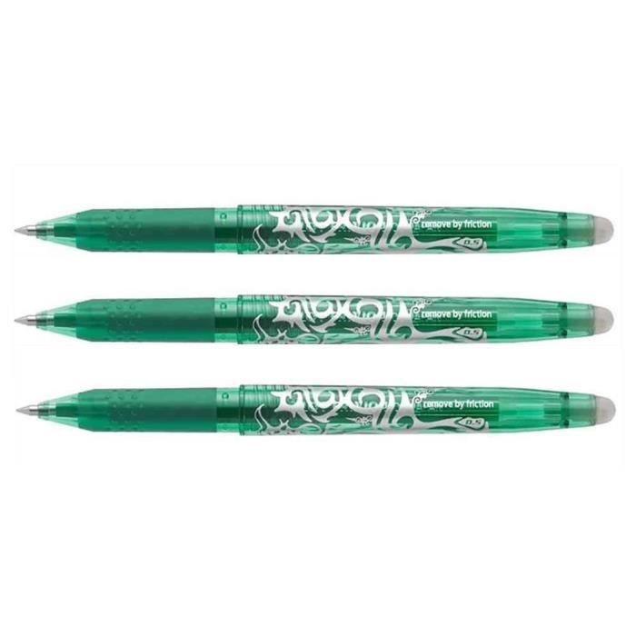 Lot De 3 Stylos Roller PILOT FriXion Ball 0,7 Mm Vert - Effaçables à La Chaleur, Idéaux Pour L'École, Le Bureau Et Les Notes