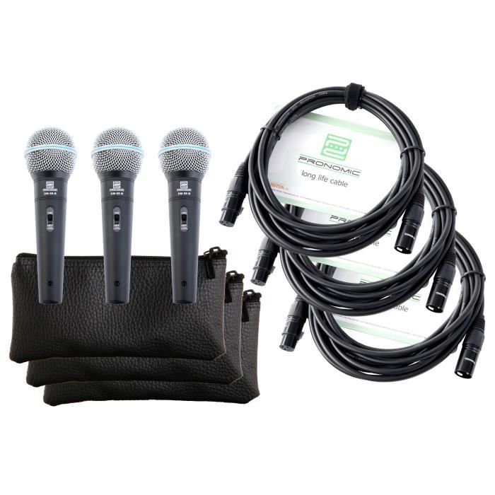 Microphone Dynamique DM-58-B - Set Starter Avec Pied Et Câble XLR 5m - Supercardioïde, Anti-pop - Pour Chant, Parole, DJ, Beatbox - 6