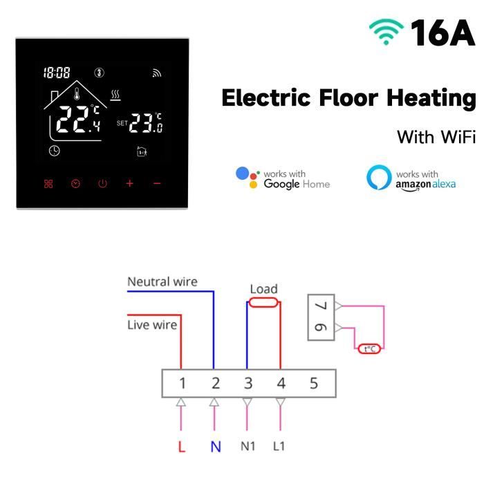 Thermostat WiFi Intelligent Pour Chauffage Au Sol électrique - Programmable, 16 A, Compatible Tuya, écran LCD