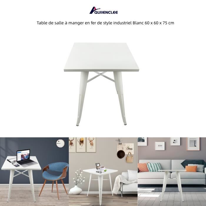 table de salle à manger en fer de style industriel - quiienclee - blanc 60 x 60 x 75 cm