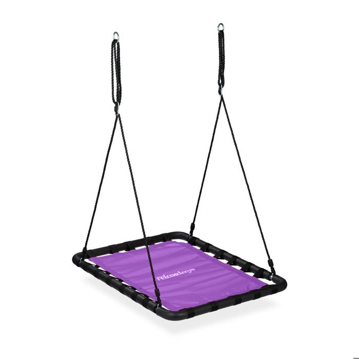 Balançoire Nid D'oiseau Relaxdays 77x103 Cm - Assise Rectangulaire, Hauteur Réglable, Jusqu'à 100 Kg, Violet/noir (adulte & Enfant)