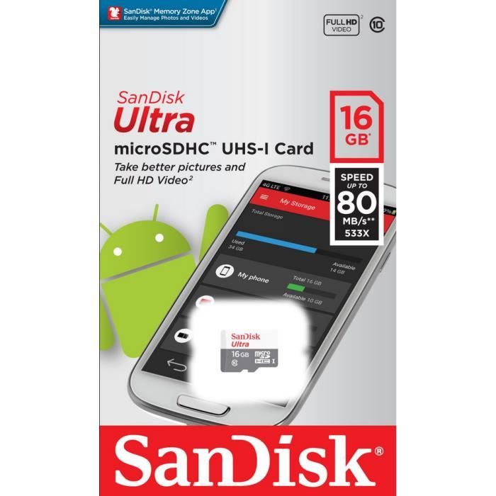SanDisk SDSQUNS 016G GN3MN Carte micro SD Classe 10 - vue 2