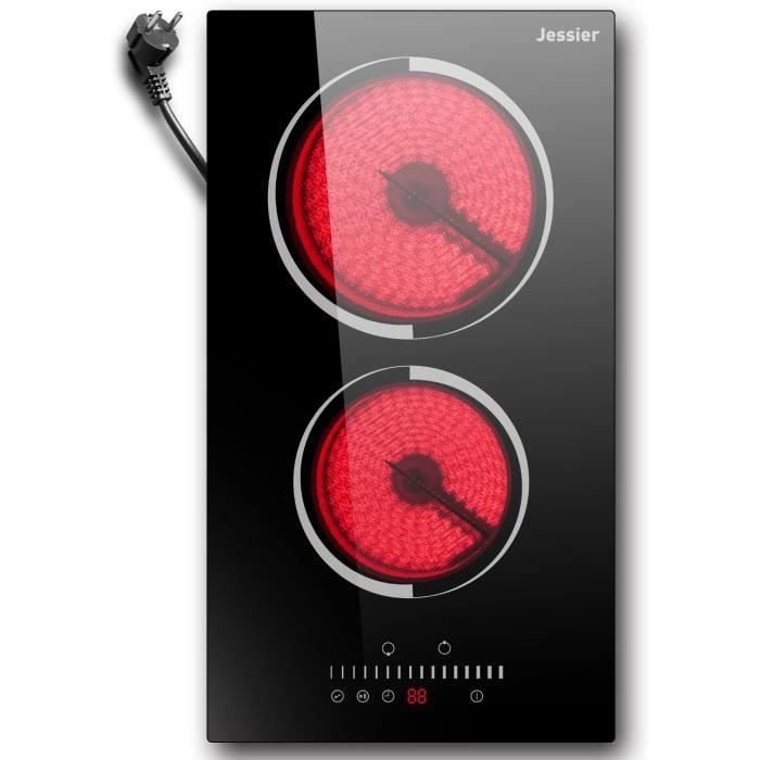 Plaque De Cuisson Vitrocéramique 2 Feux Encastrable 30 Cm - Puissance Totale 3000W (1800W+1200W), Commande Tactile, Minuterie, Verrouillage Sécurité - Compatible Tous Ustensiles