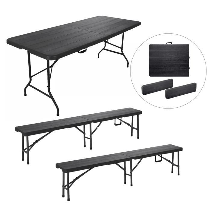 CEYIRO Table De Jardin Pliante + 2 Bancs - Ensemble 6-8 Personnes Table Camping Extérieur Robuste
