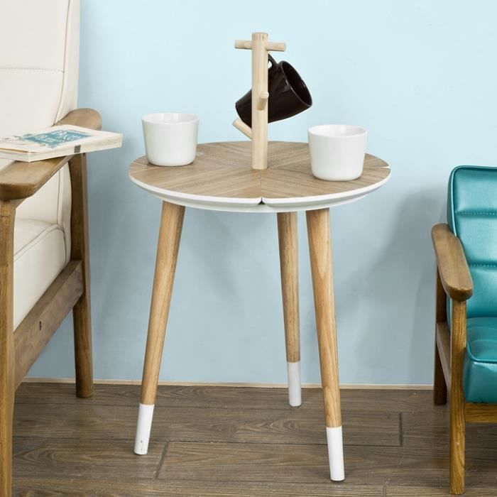 sobuy fbt38-wn table café design avec support à tasses table d'appoint ronde - 3 pieds