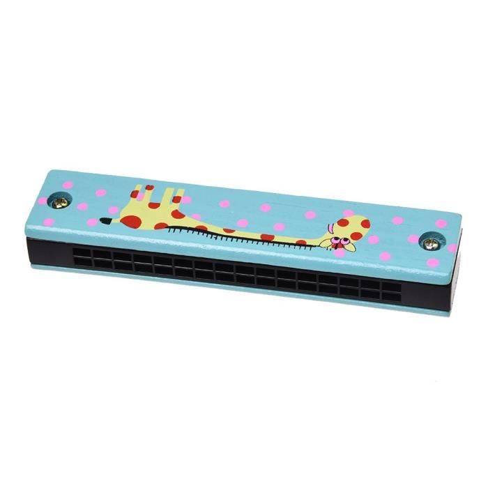 Tremolo Harmonica avec 16 Trous couvercle en bois pour enfants Instrument musique jouet educatif Instrument a vent R SODIAL