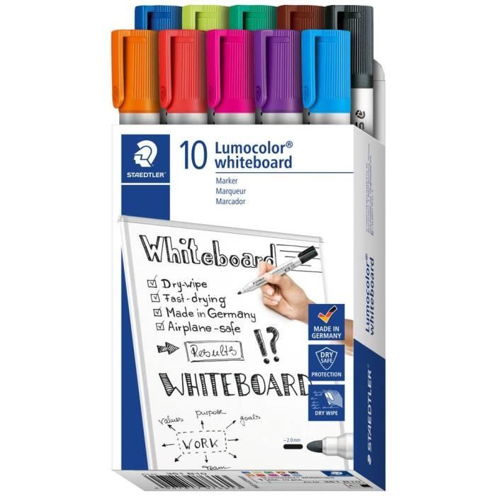 Staedtler 351 B10 Lumocolor® whiteboard marker 351 Marqueur tableau blanc rouge, orange, lilas, bleu, vert, marron, noi