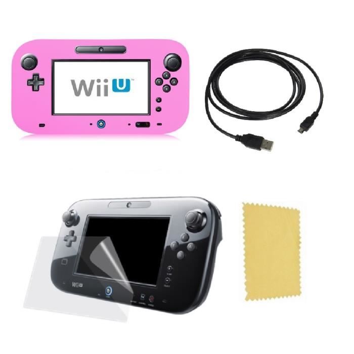 Pack 3 en 1 Nintendo Wii U Gamepad : Housse silicone Chargeur USB 3.0 Protection écran