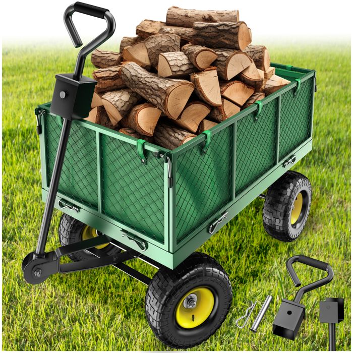 TECTAKE Chariot de Jardin + B&acirc;che Charge Maximum 550 Kg Vert