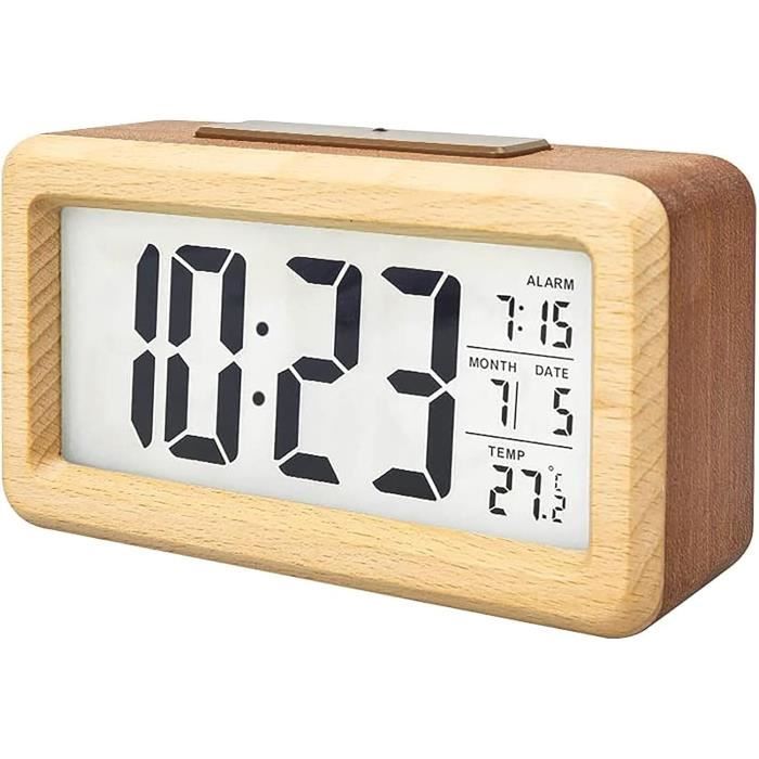 Réveil Numérique En Bois (hêtre) – Sans Tic-tac, écran LCD, Design Moderne (neuf)