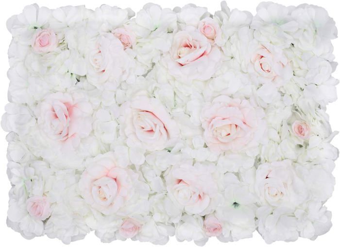 6pcs Fleurs Artificielles Panneaux Muraux Romantique Toile de Fond Florale en Soie, Blanc et Rose Clair, 60cm x 40cm