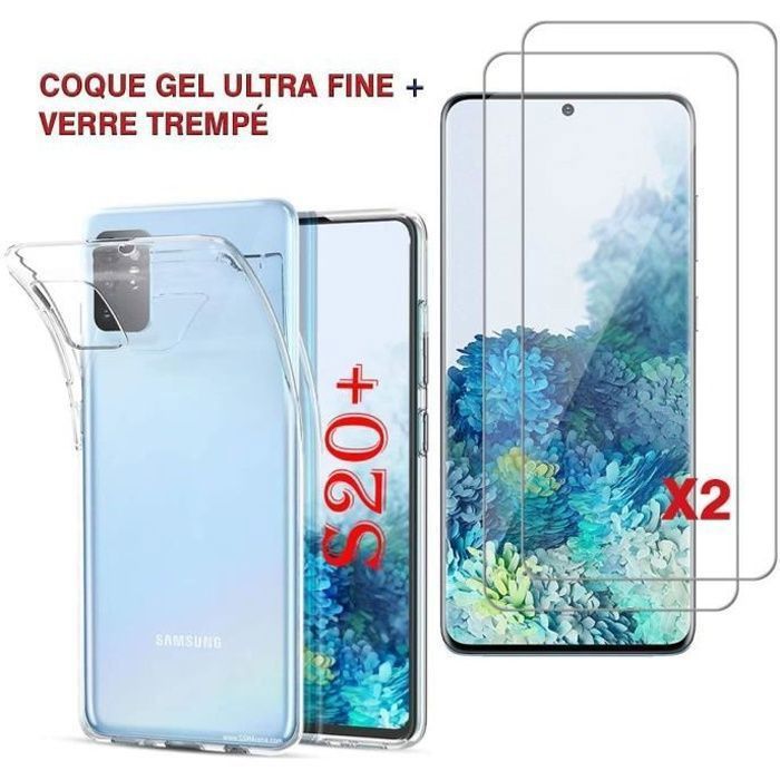 Pour Samsung Galaxy S20+ Plus- S20+ 5G: Coque silicone gel UltraSlim - TRANSPARENT + 2x Film Verre Trempé