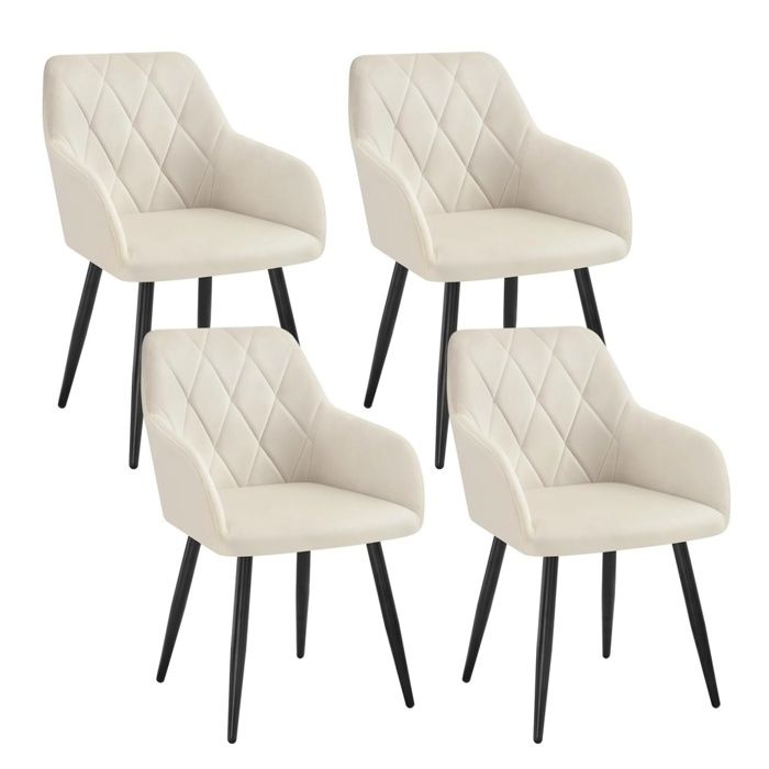 Lot De 4 Chaises De Salle à Manger En Velours Blanc - Pieds Métal - Neuf (marque Eris-car)