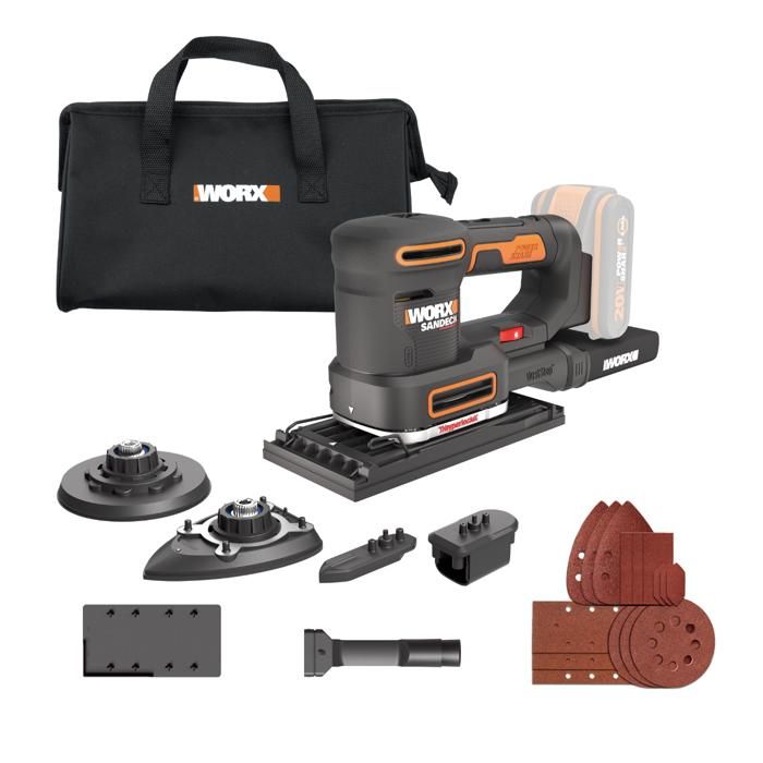 Worx Ponceuse multifonction 20V - WX820.9 (5 en 1 vitesse variable 5 bases et 15 abrasifs sans batterie ni chargeur) Noir - vue 2